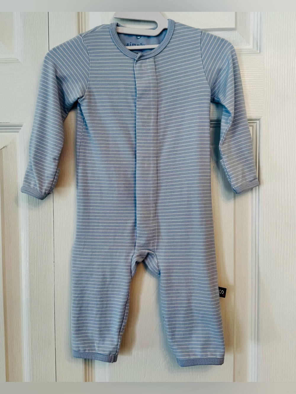 EUC Simply Magnetic Me Blue/White Stripe Magnetic Coverall, size 3-6 months